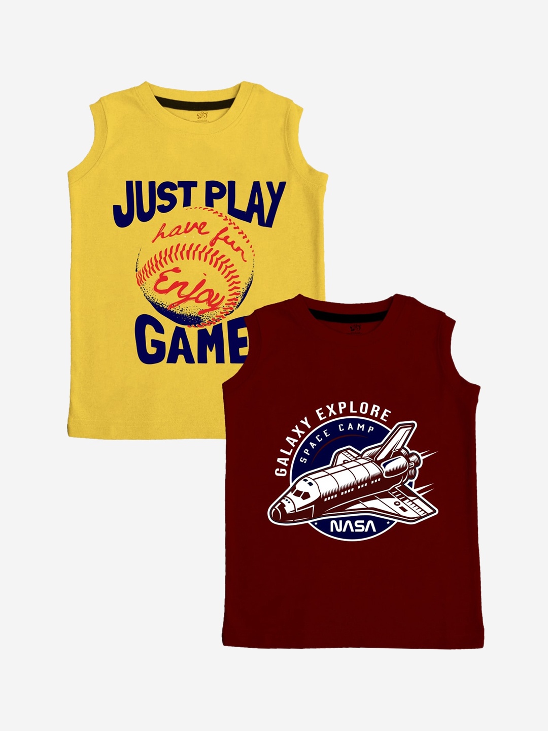 

x2o Kids Pack Of 2 Yellow & Maroon Printed Pure Cotton Innerwear Vests