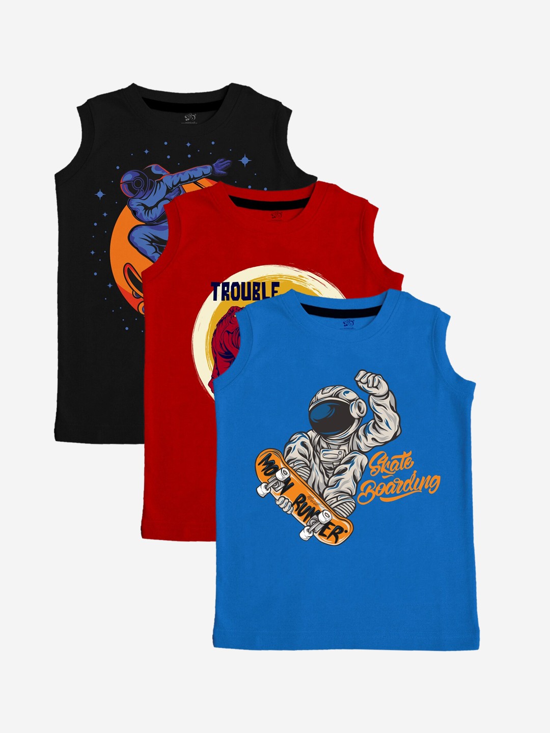 

x2o Kids Pack of 3 Printed Pure Cotton Basic Vests, Red