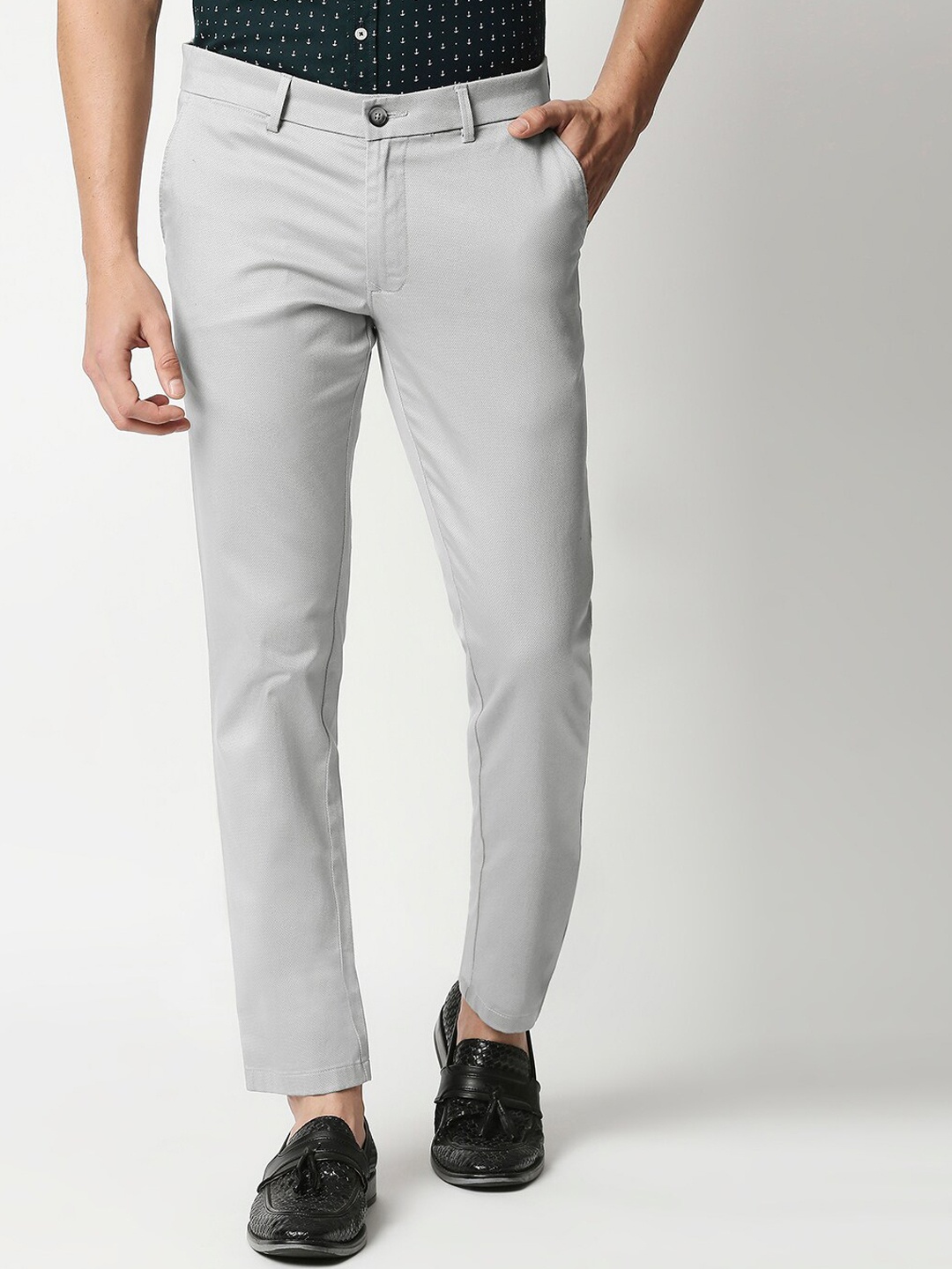 

Basics Men Grey Tapered Fit Trousers