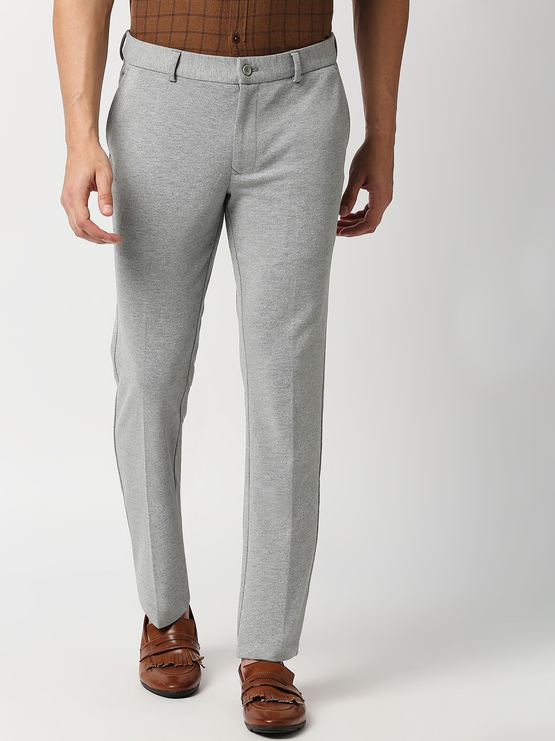 

Basics Men Grey Tapered Fit Low-Rise Trousers