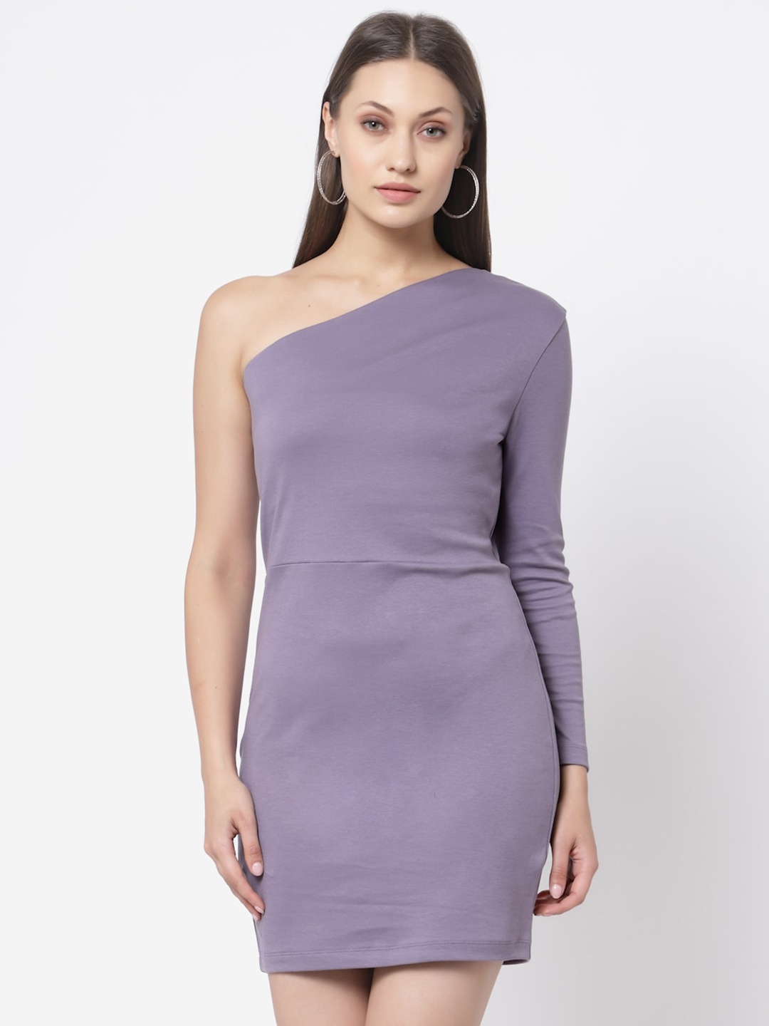 

YOONOY Purple Bodycon One Shoulder Asymmetric Sleeve Dress