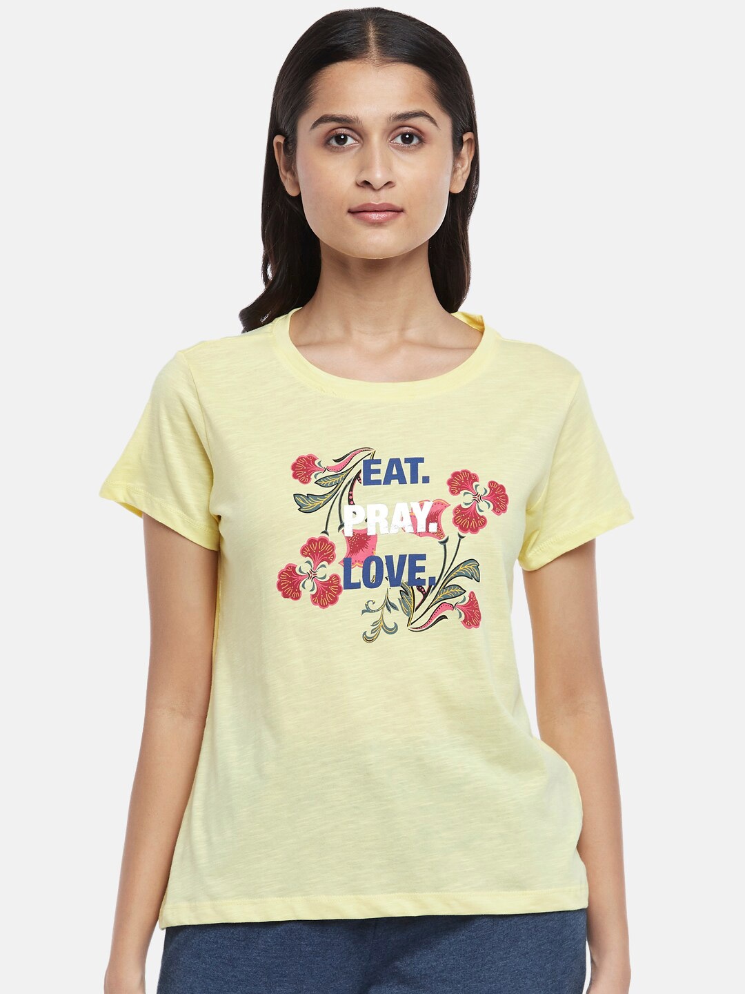 

Dreamz by Pantaloons Women Yellow Printed Lounge T-shirt