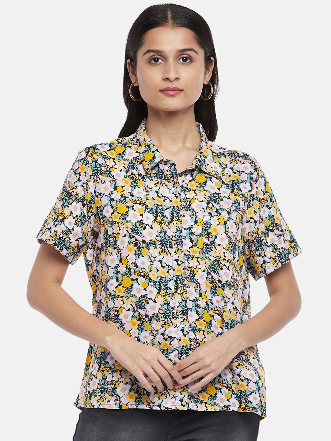 

Honey by Pantaloons Black Floral Print Top
