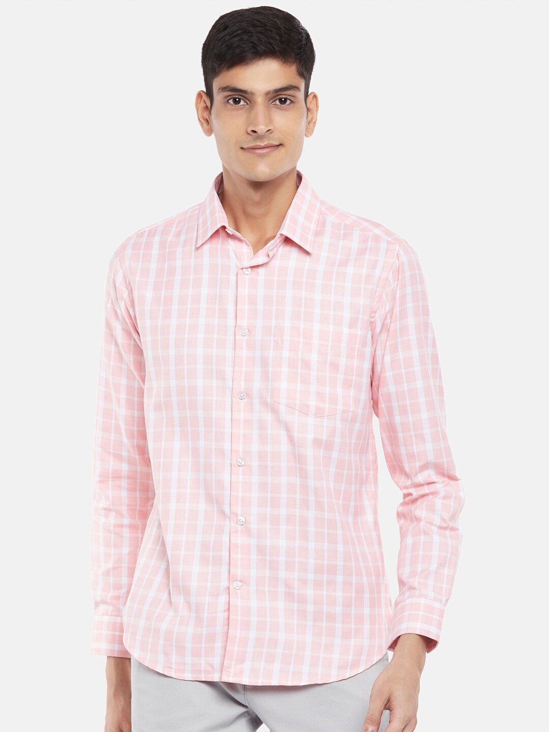 

BYFORD by Pantaloons Men Orange Slim Fit Grid Tattersall Checks Checked Casual Shirt