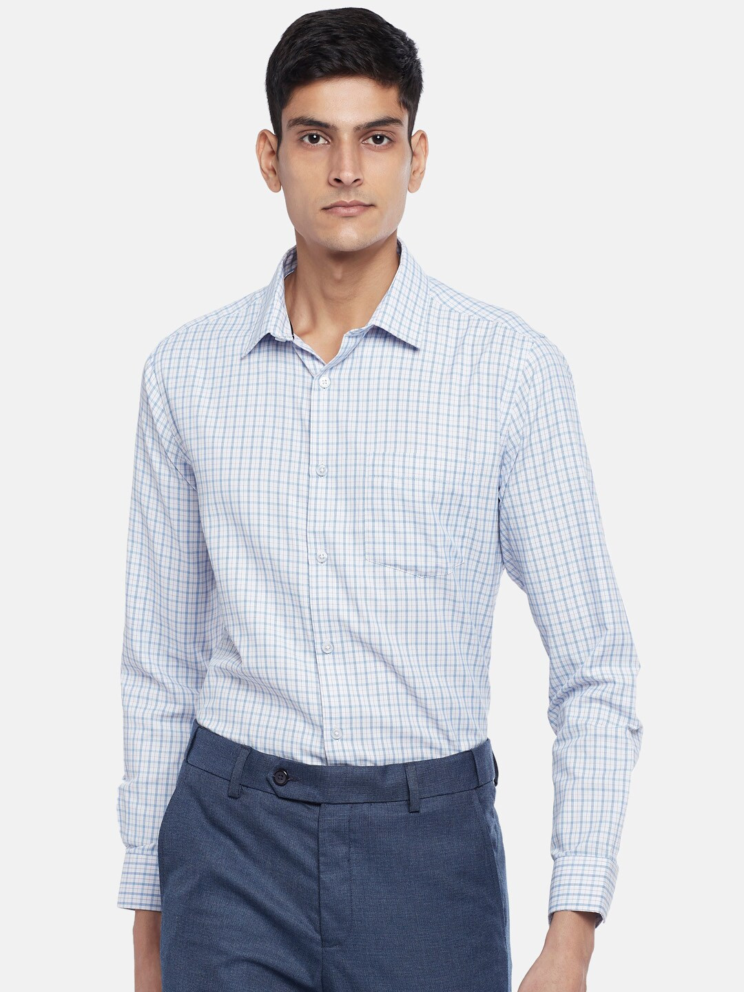 

BYFORD by Pantaloons Men White & Blue Slim Fit Checked Formal Shirt
