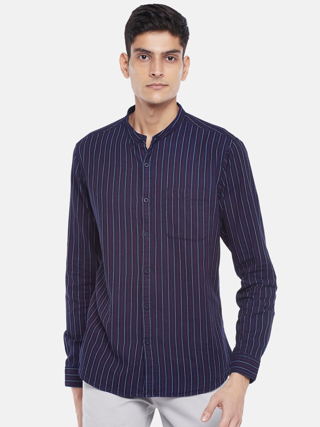 

BYFORD by Pantaloons Men Blue Slim Fit Striped Casual Shirt