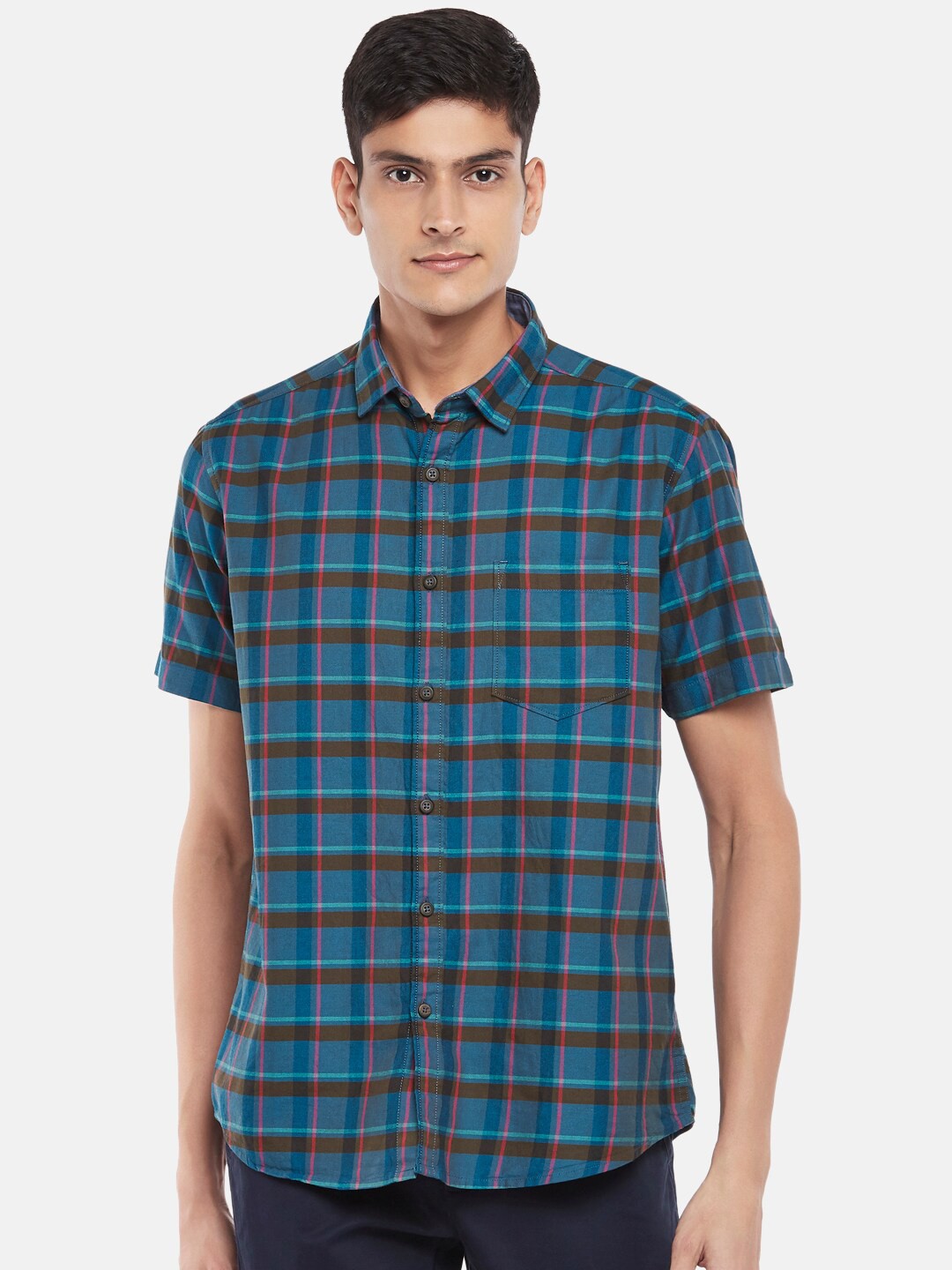 

BYFORD by Pantaloons Men Navy Blue Slim Fit Tartan Checked Casual Shirt