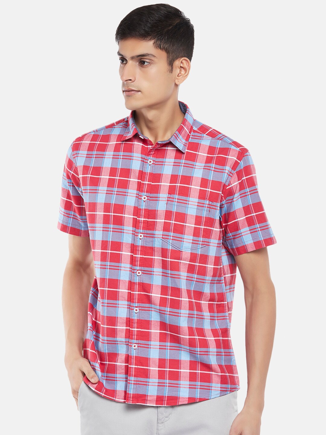 

BYFORD by Pantaloons Men Red Slim Fit Tartan Checked Casual Shirt