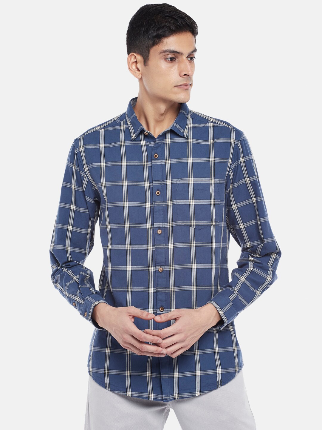 

BYFORD by Pantaloons Men Blue Slim Fit Tartan Checked Casual Shirt