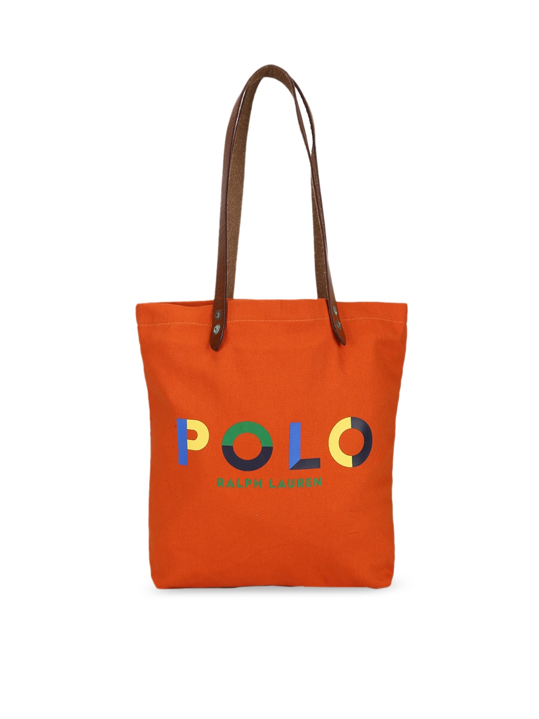 

Polo Ralph Lauren Orange Leather Shopper Tote Bag with Applique