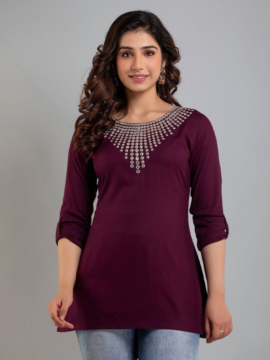 

Charu Purple Mirror Embroidered A-line Top