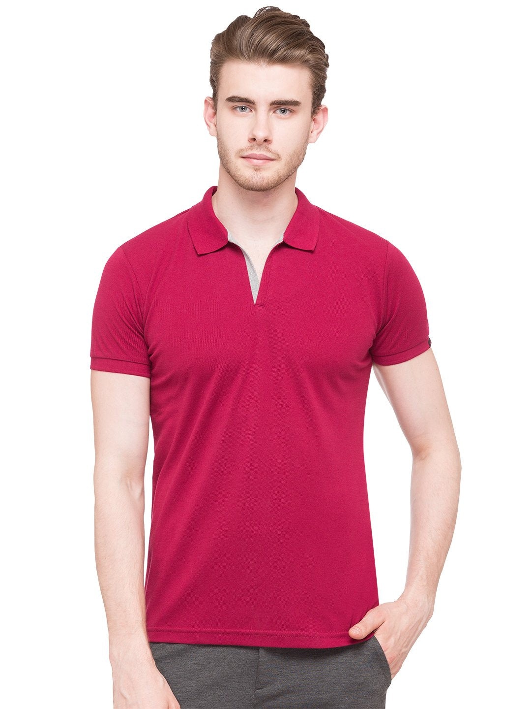 

Status Quo Men Fuchsia Polo Collar T-shirt