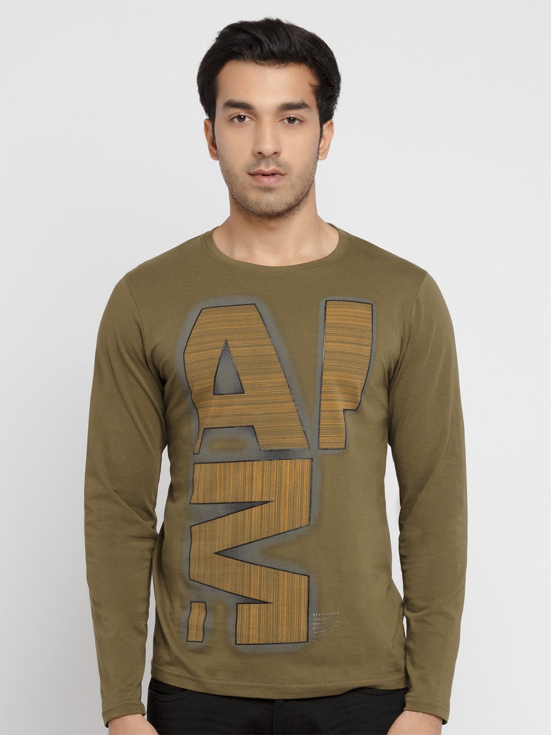 

Status Quo Men Olive Typography Printed T-shirt