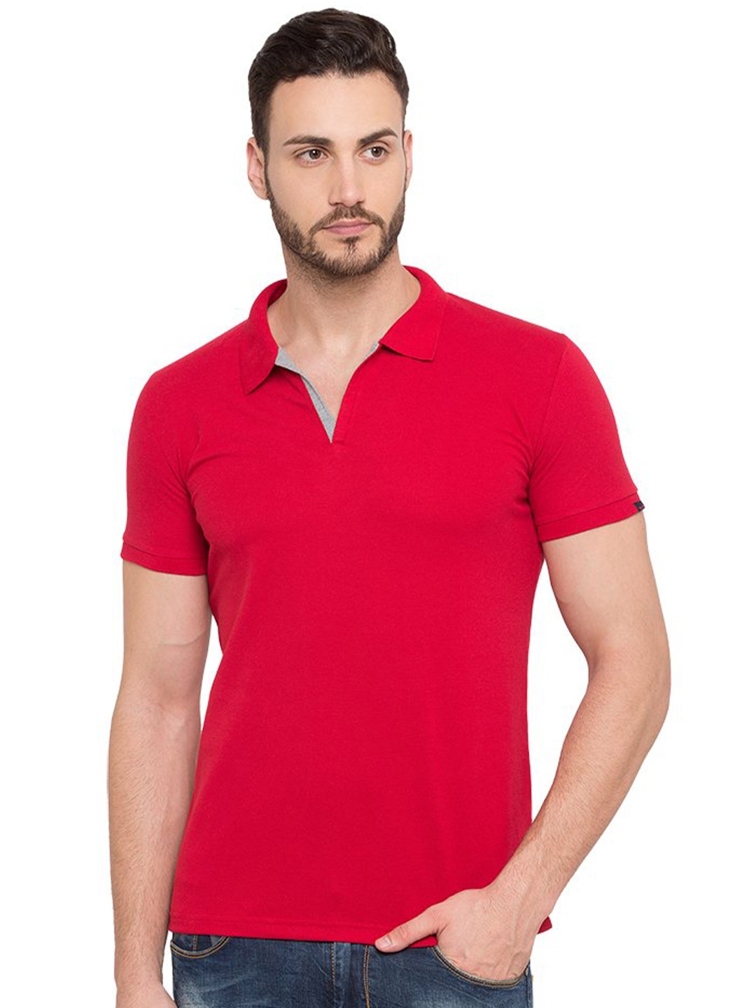 

Status Quo Men Red Polo Collar Cotton T-shirt