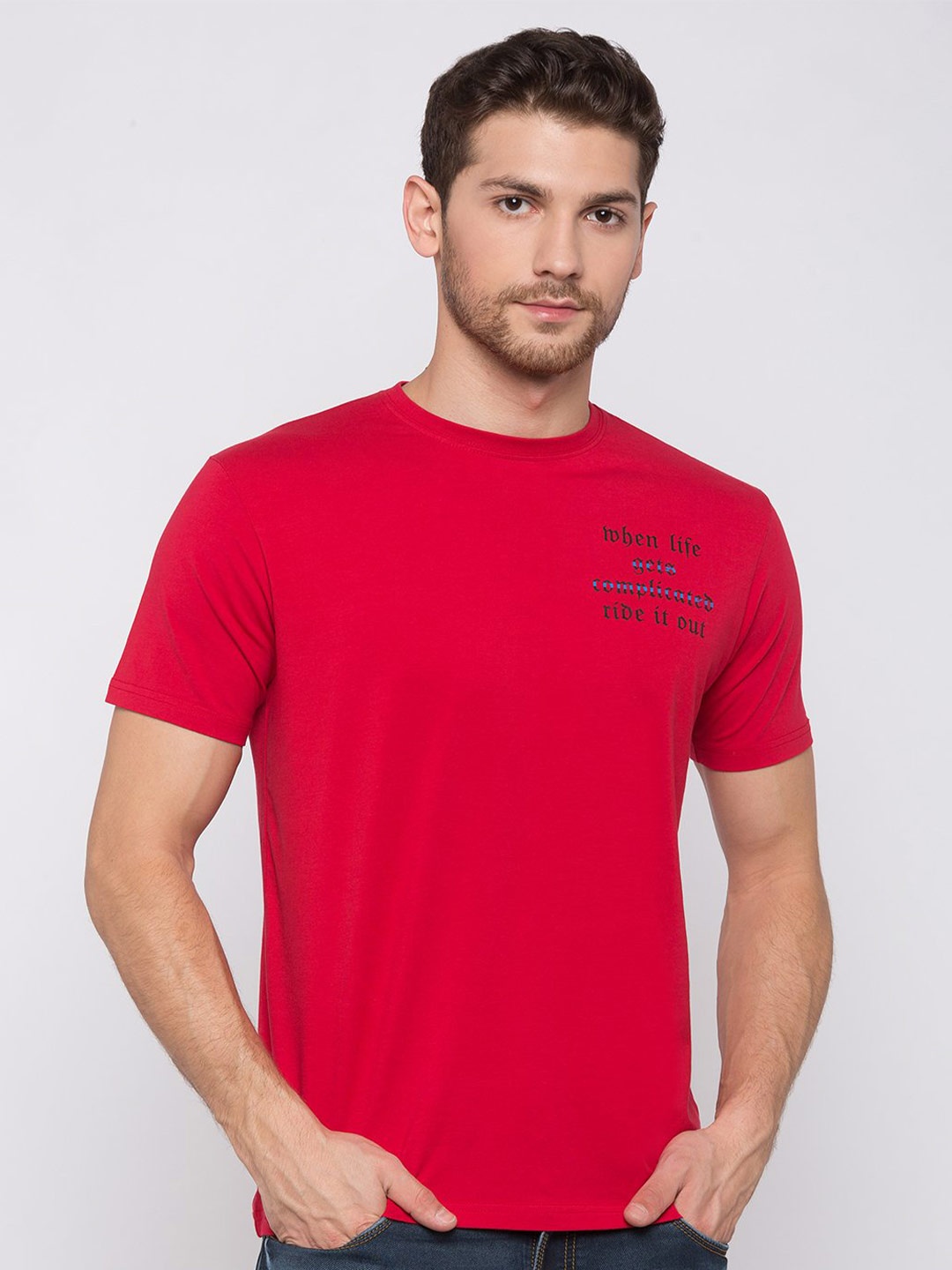 

Status Quo Men Red Typography Printed T-shirt