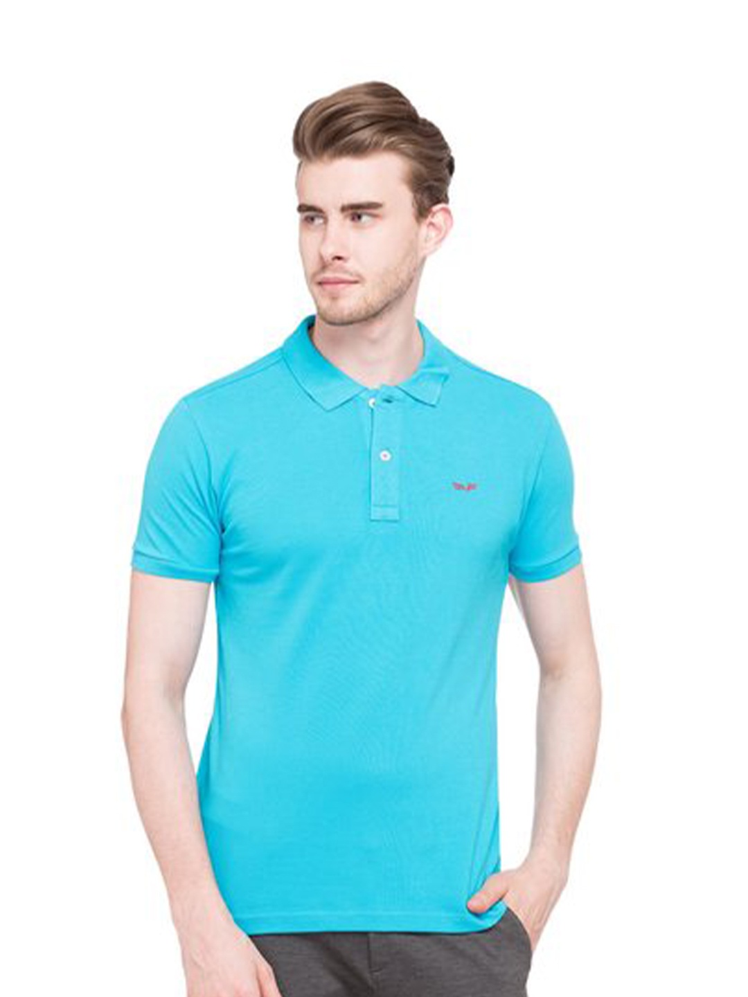 

Status Quo Men Blue Solid Polo Collar T-shirt