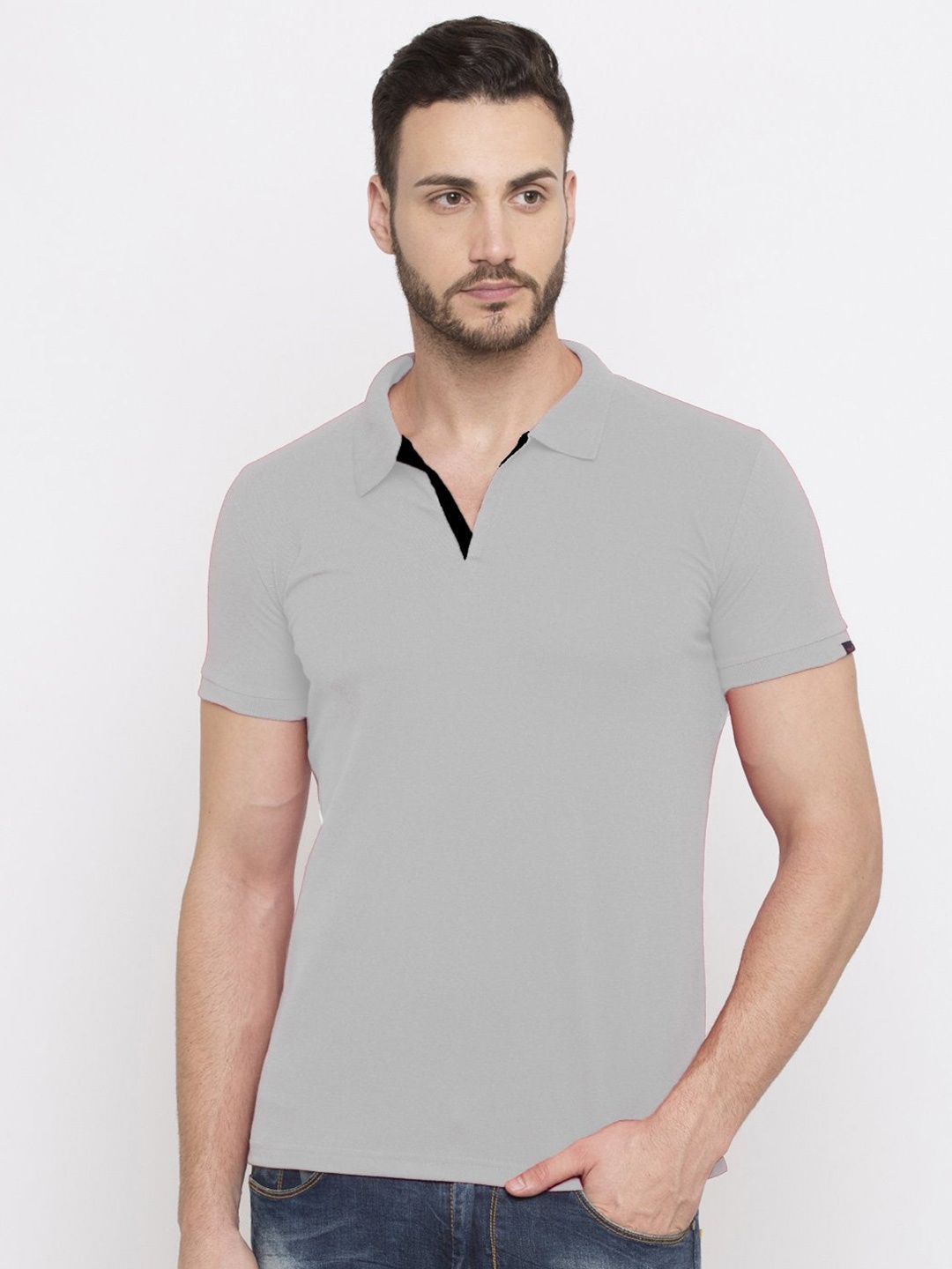 

Status Quo Men Grey Polo Collar Cotton T-shirt
