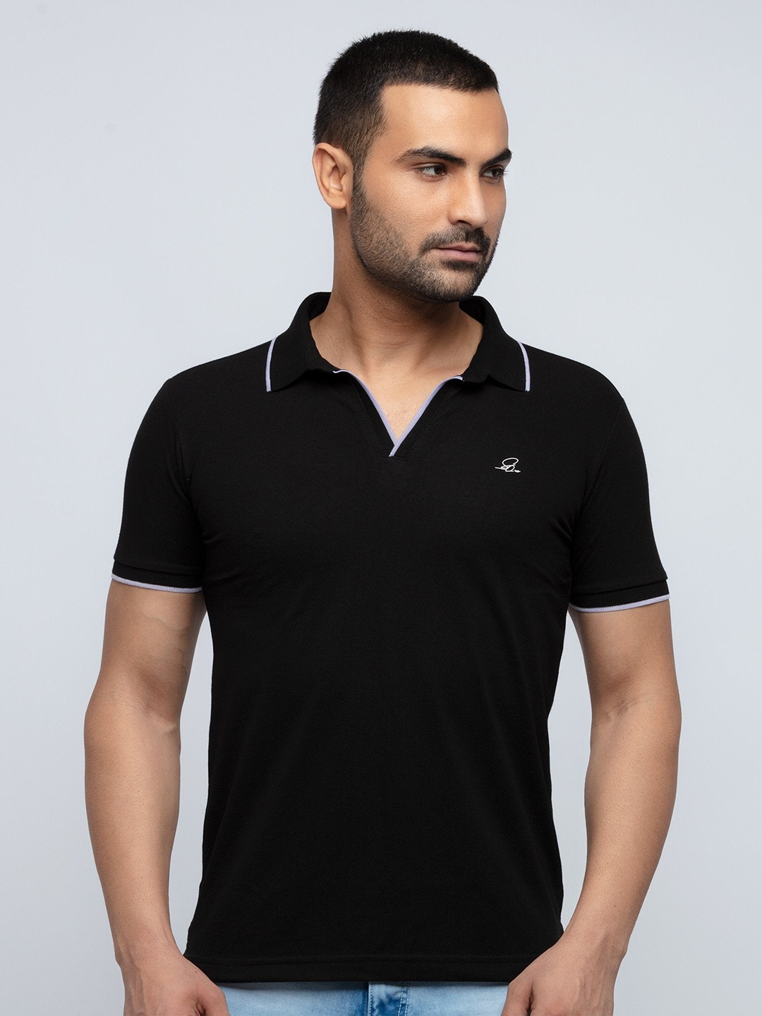 

Status Quo Men Black Polo Collar Cotton T-shirt