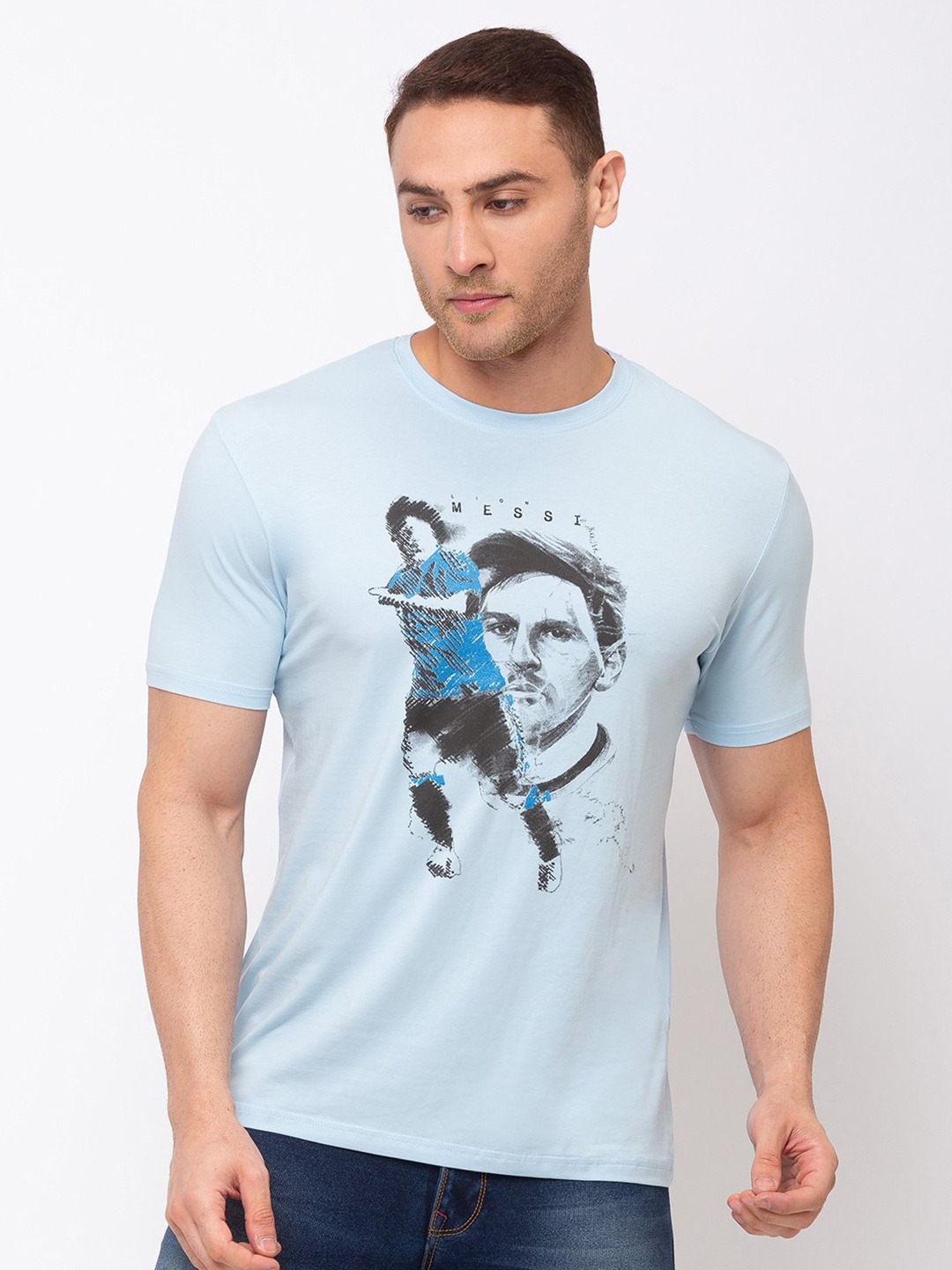 

Status Quo Men Blue Printed Cotton T-shirt
