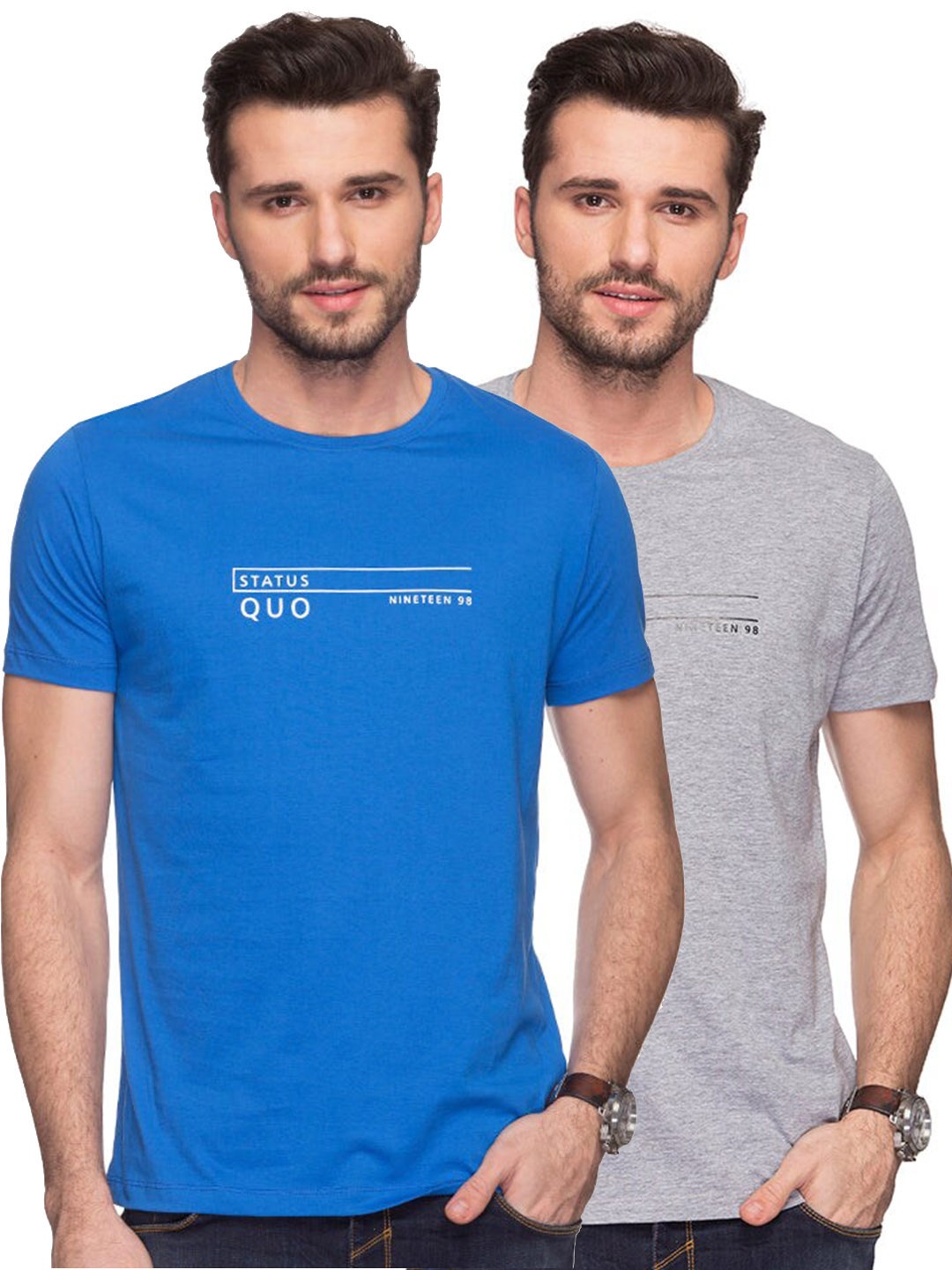 Status Quo Men Grey & Blue Pack Of 2 T-shirts