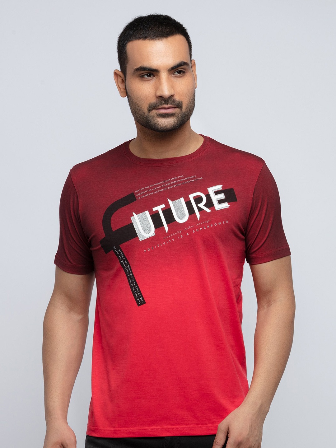 

Status Quo Men Red Typography Printed Cotton T-shirt