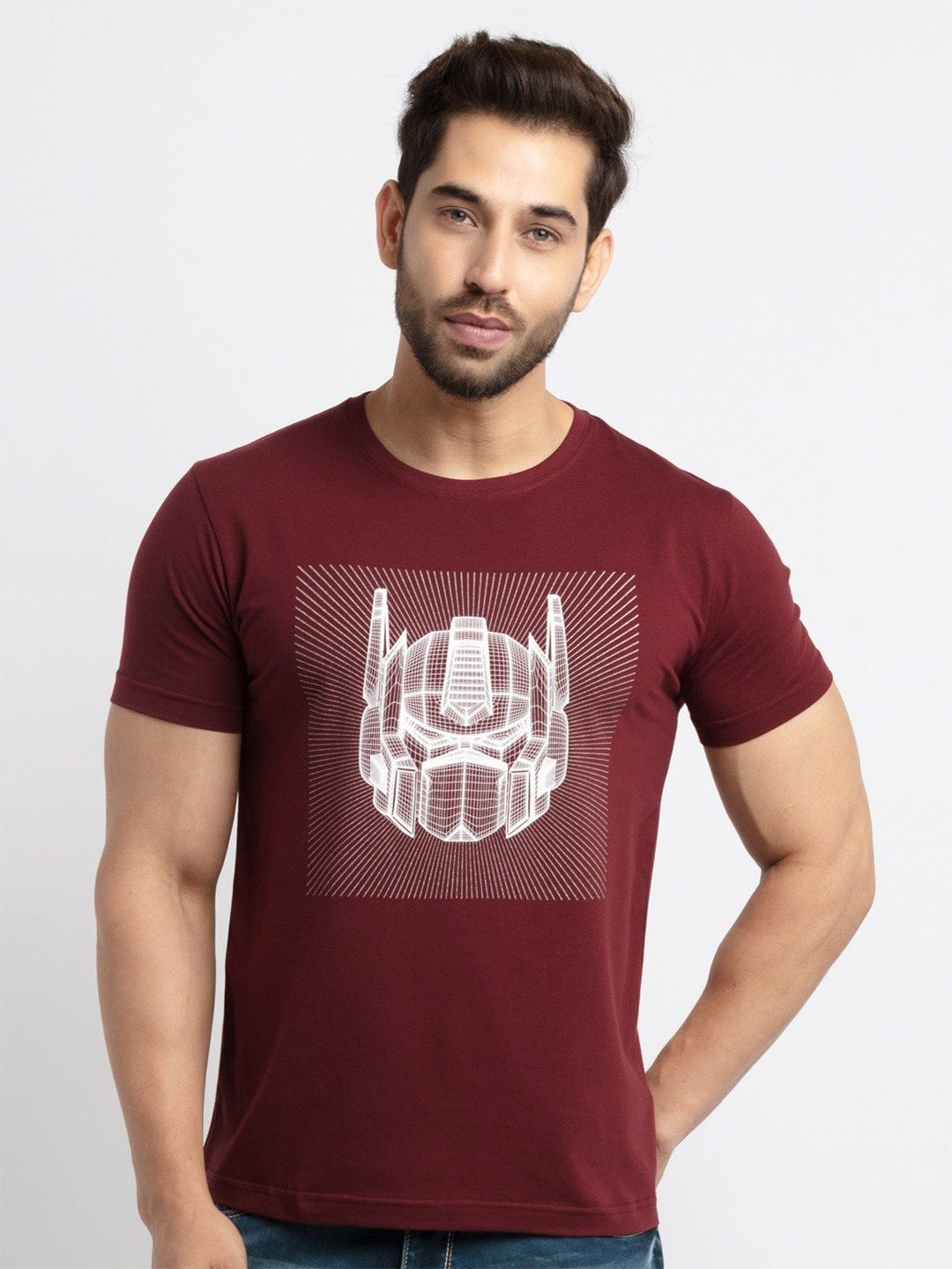 

Status Quo Men Maroon & White Printed Cotton T-shirt
