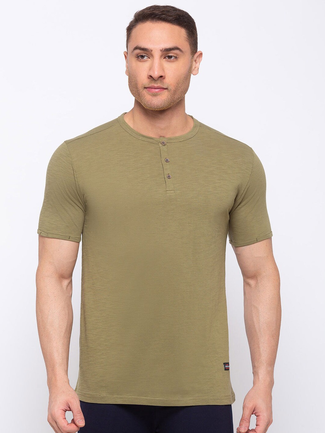 

Status Quo Men Green Henley Neck Cotton T-shirt