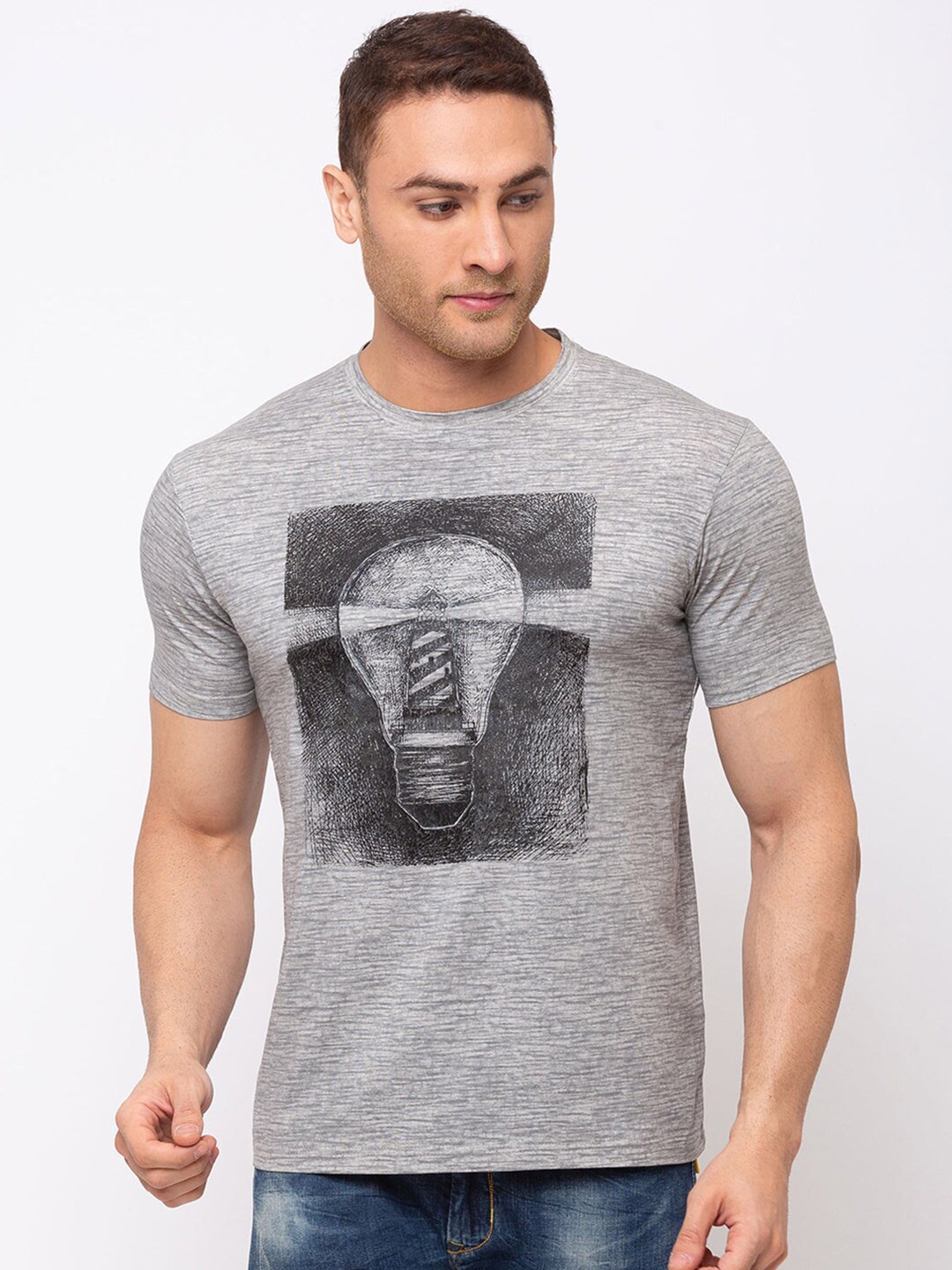 

Status Quo Men Grey & Black Printed Cotton Regular T-shirt
