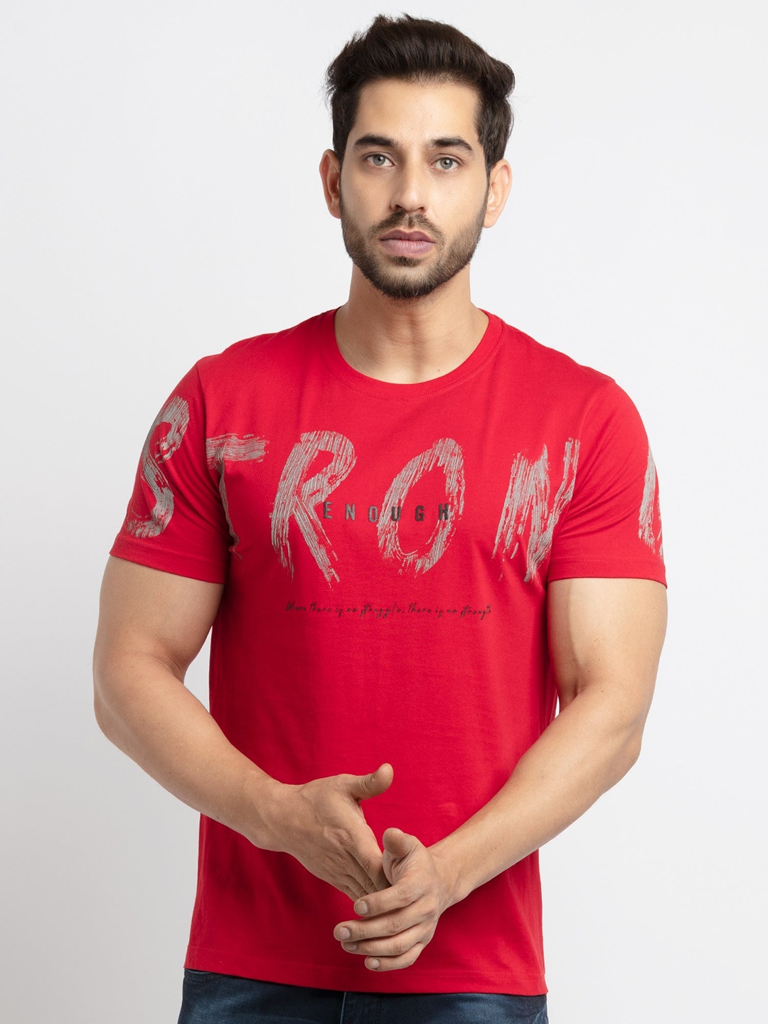 

Status Quo Men Red Printed Cotton T-shirt