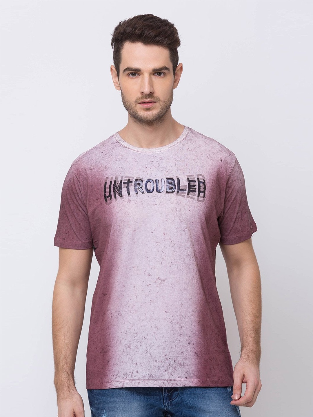 Status Quo Men Maroon Typography Printed Cotton T-shirt
