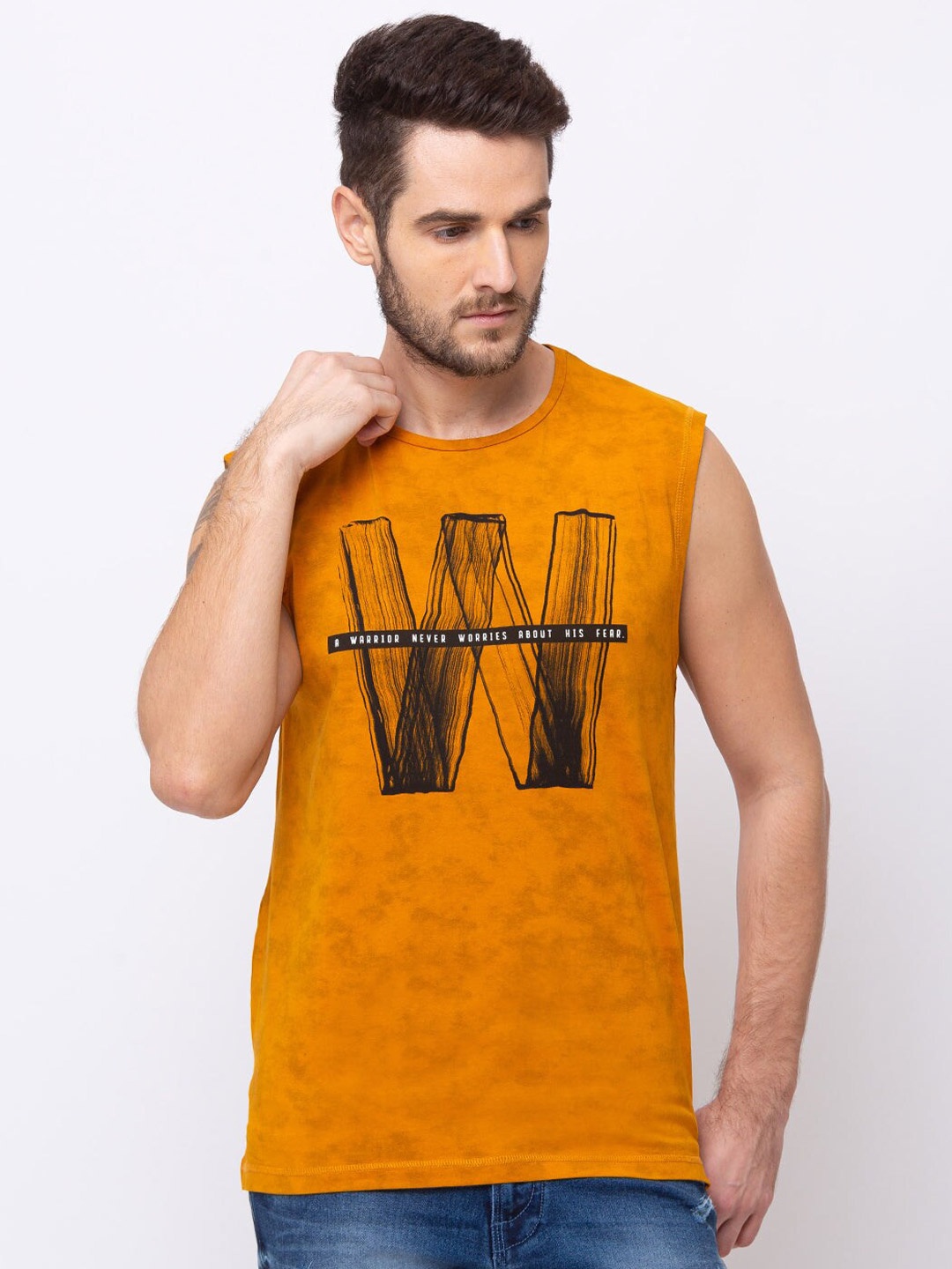 

Status Quo Men Yellow Typography Printed T-shirt