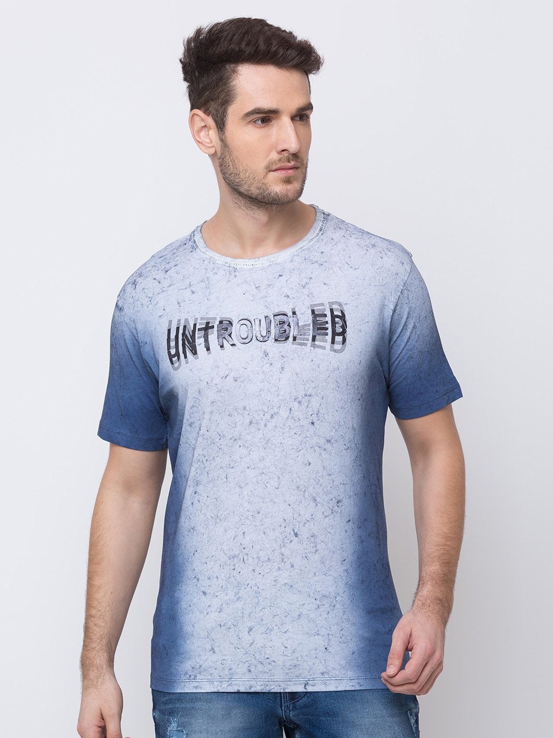 

Status Quo Men Blue Typography Printed Cotton T-shirt