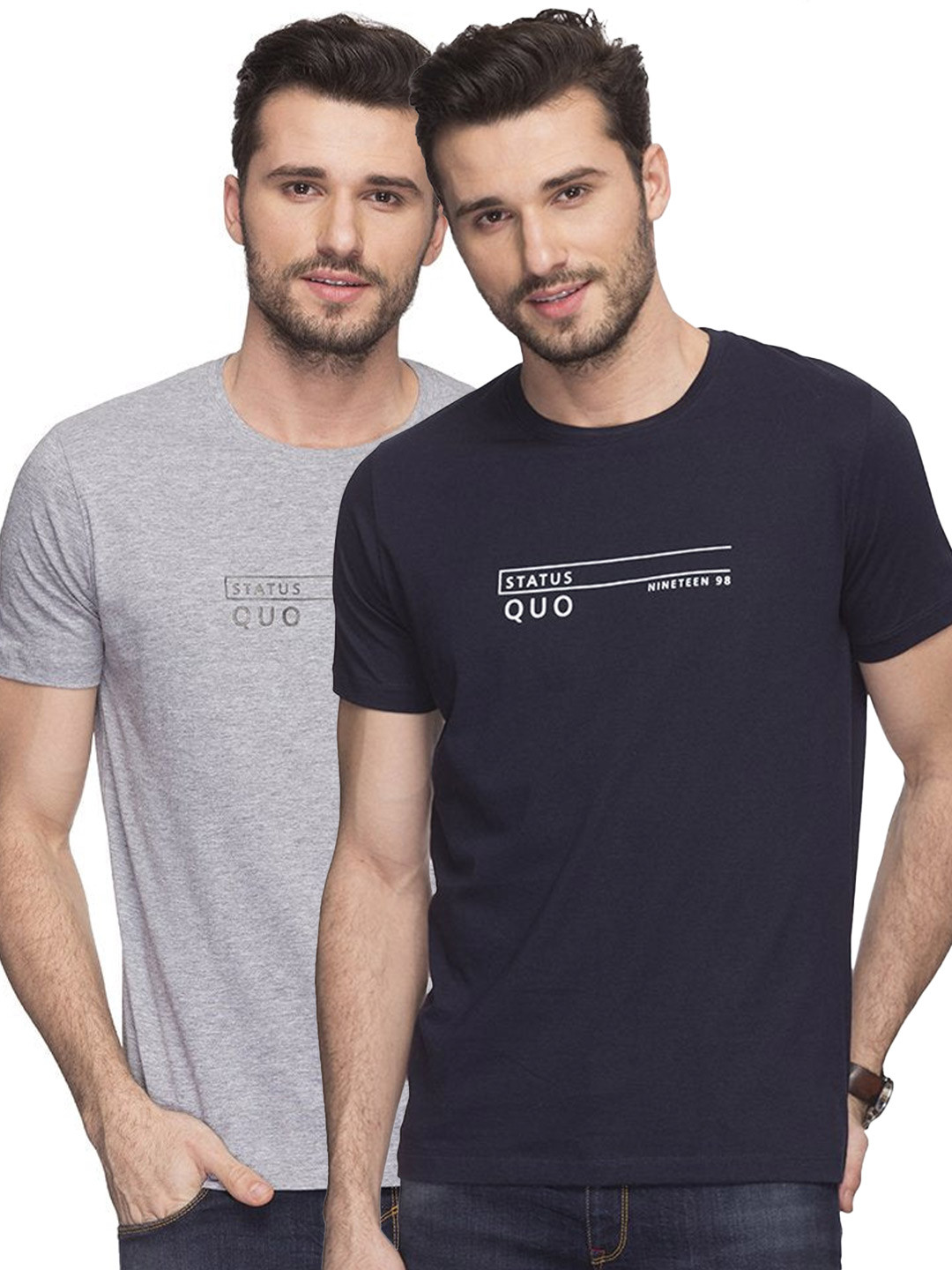 

Status Quo Men Grey & Navy Blue Pack Of 2 T-shirts