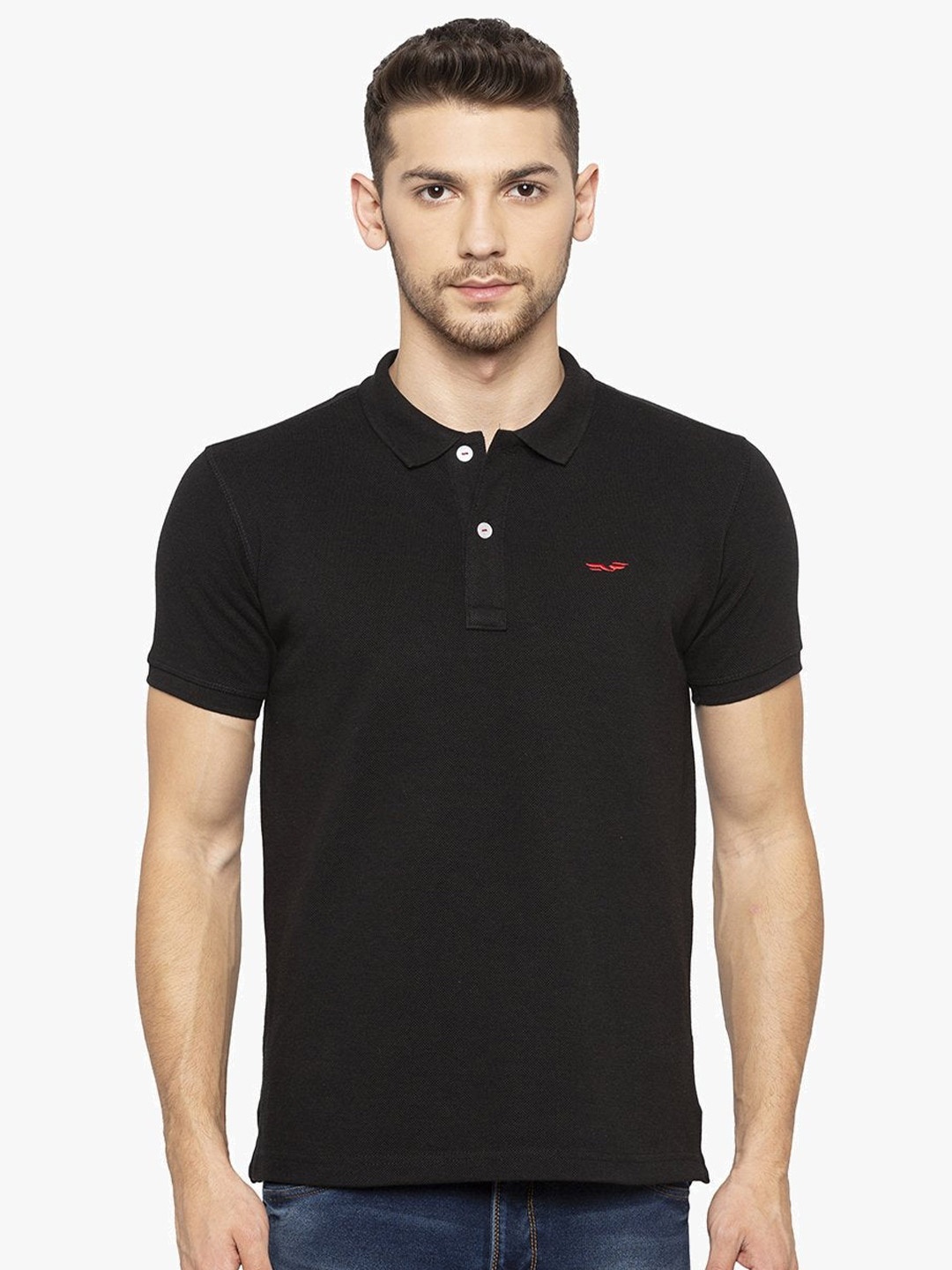 

Status Quo Men Black Solid Polo Collar T-shirt