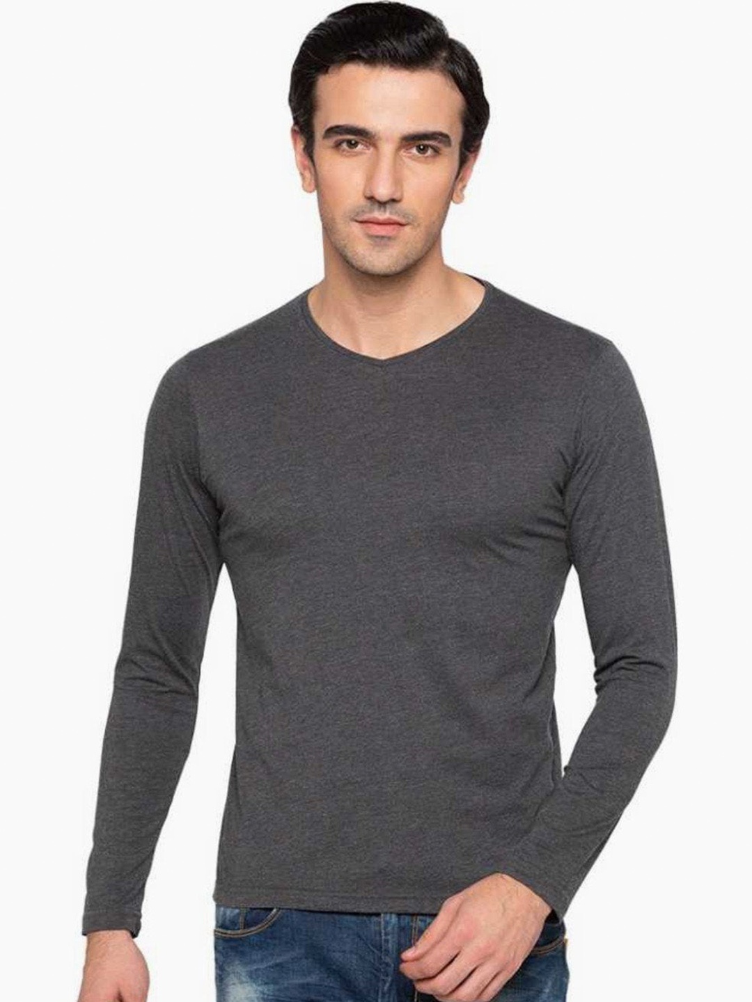 

Status Quo Men Grey V-Neck Raw Edge T-shirt
