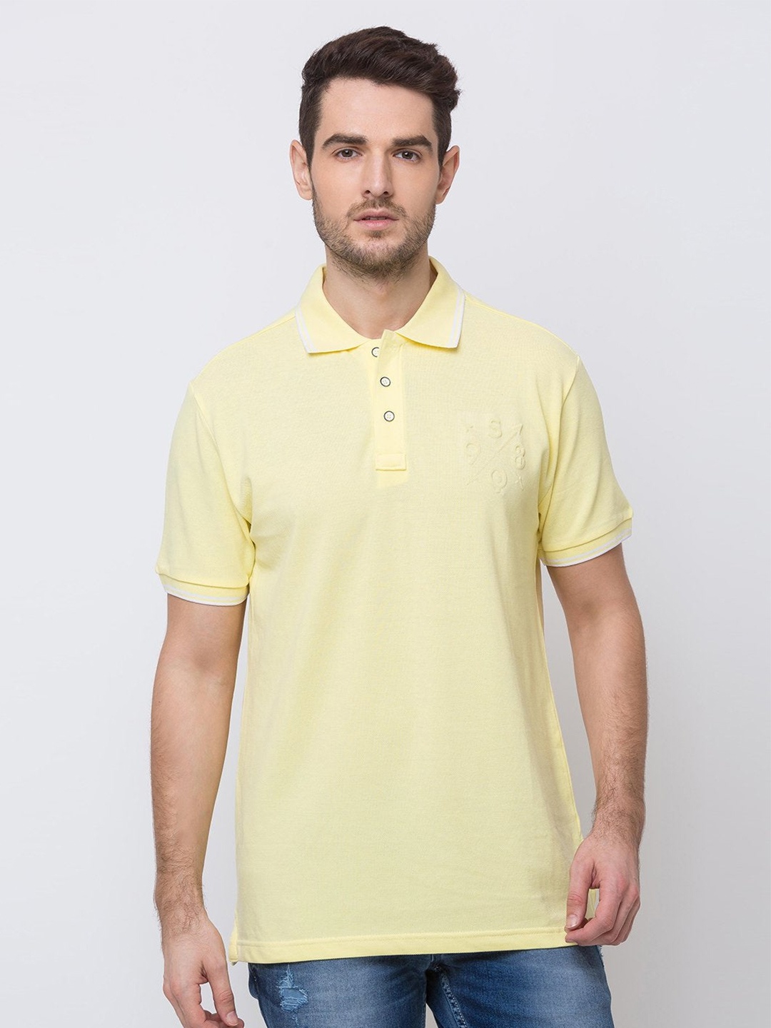 

Status Quo Men Yellow Polo Collar Cotton T-shirt