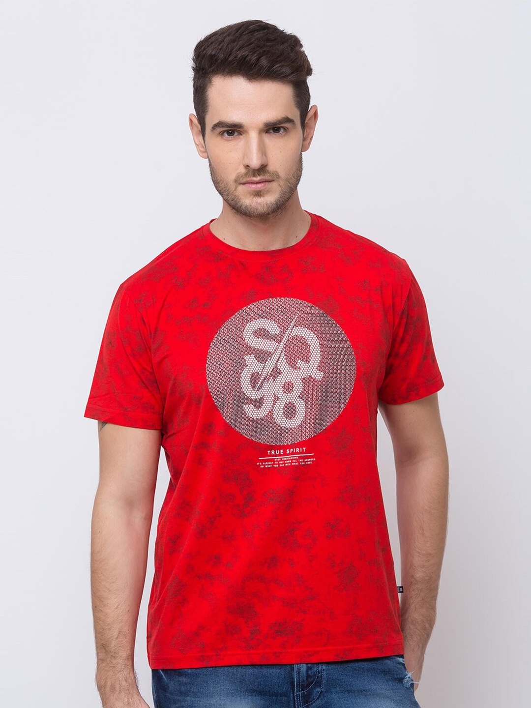 

Status Quo Men Red Typography Printed Cotton T-shirt