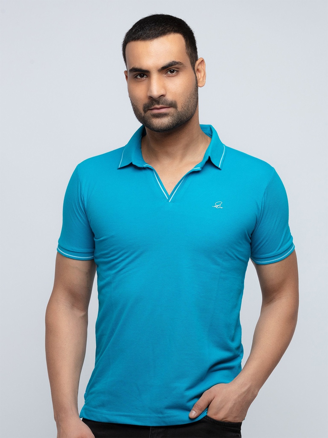 

Status Quo Men Blue Polo Collar Cotton T-shirt