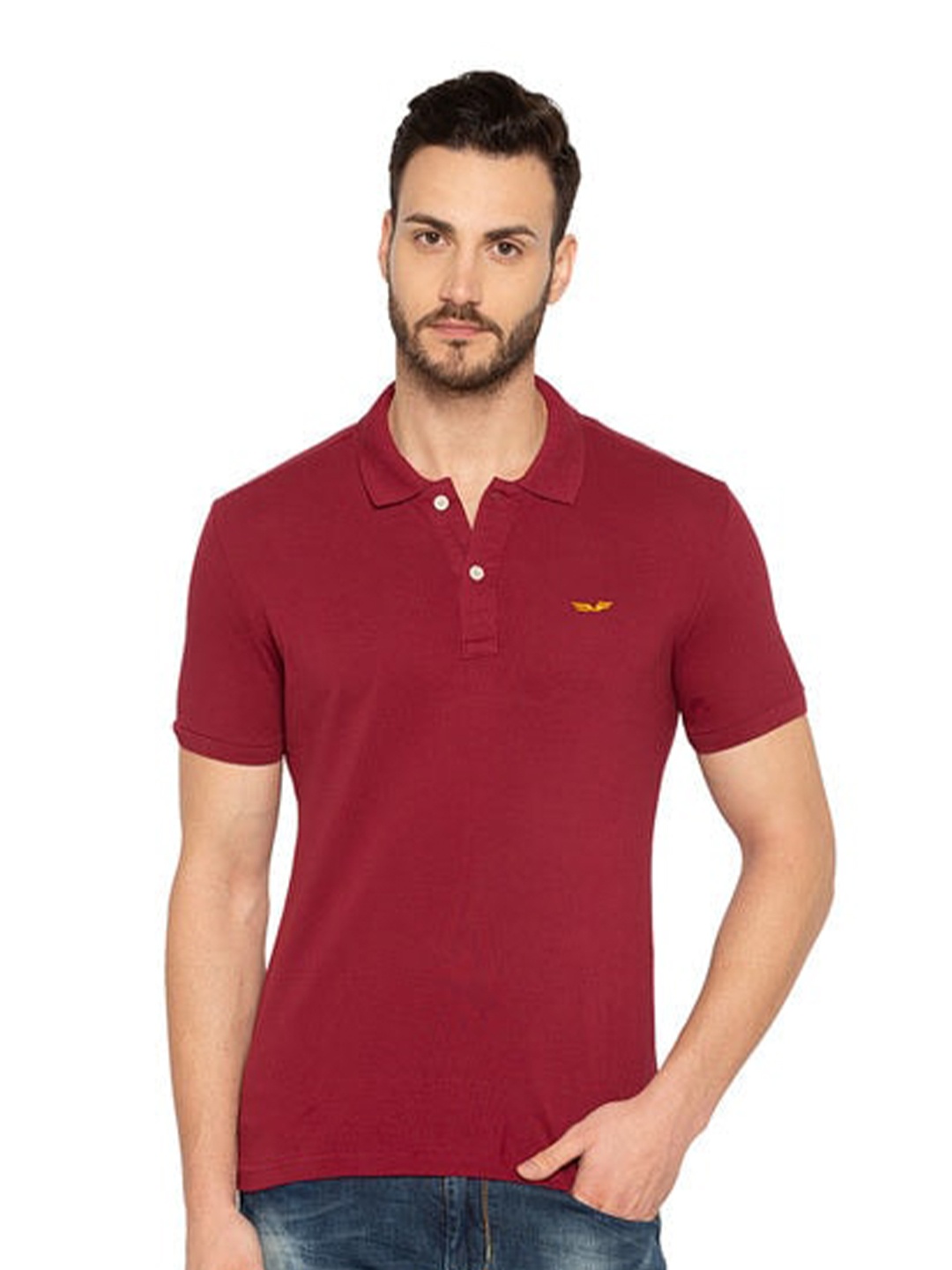 

Status Quo Men Maroon Polo Collar T-shirt