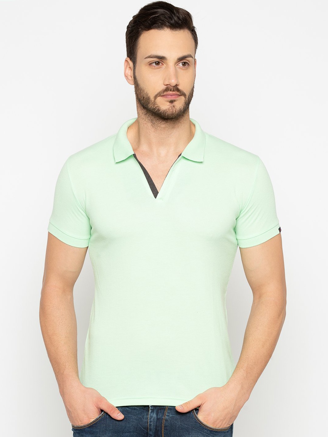 

Status Quo Men Green Polo Collar Cotton T-shirt