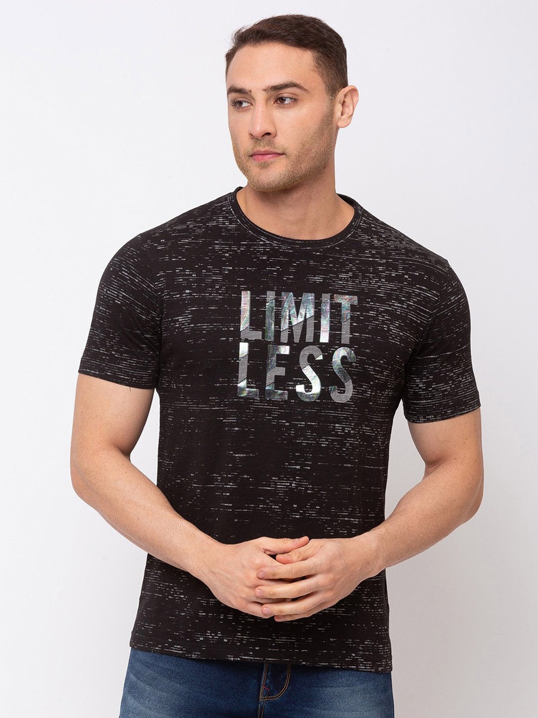 

Status Quo Men Black Typography Printed T-shirt