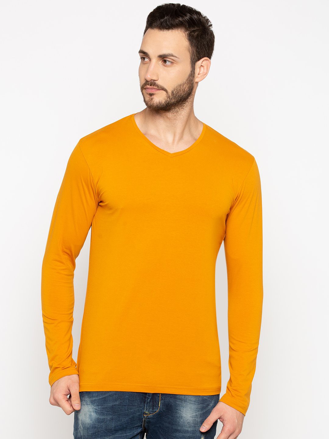 

Status Quo Men Yellow Solid V-Neck T-shirt