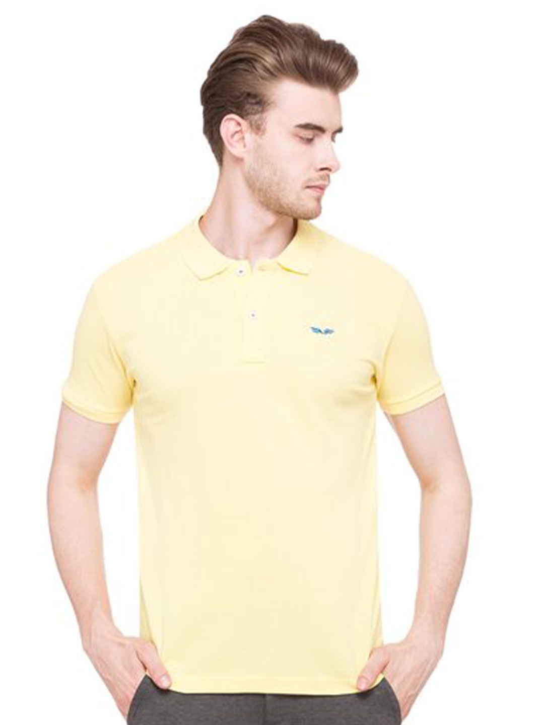 

Status Quo Men Plus Size Yellow Polo Collar T-shirt