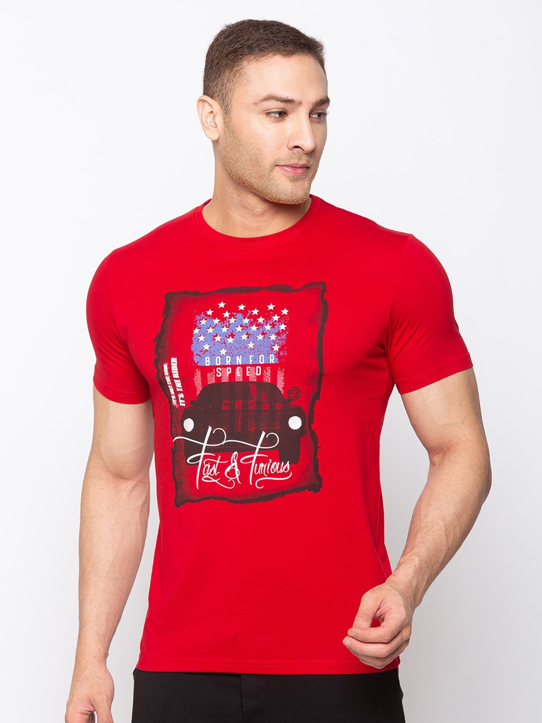 

Status Quo Men Red Printed Cotton T-shirt