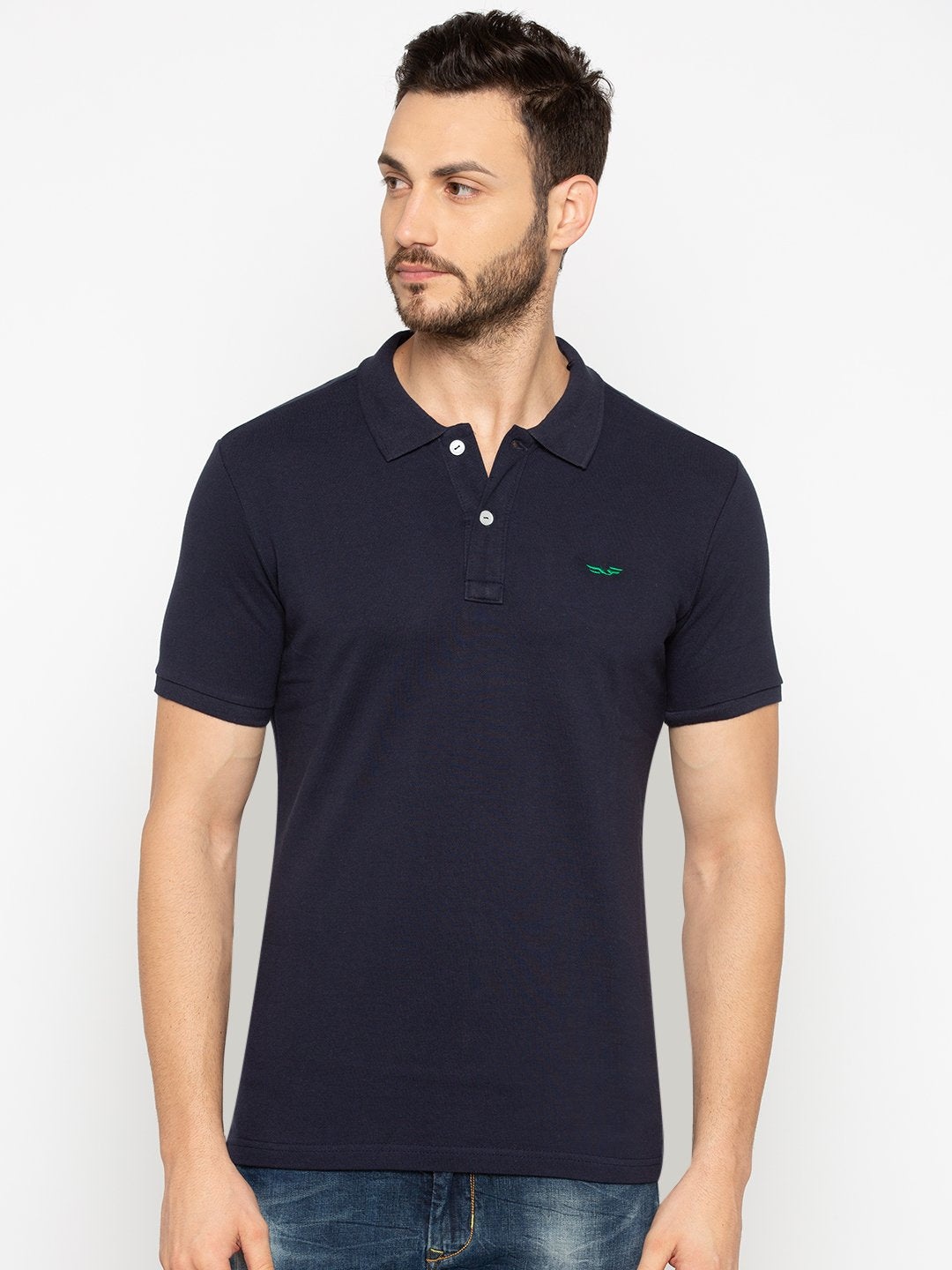 

Status Quo Men Navy Blue Polo Collar Cotton T-shirt