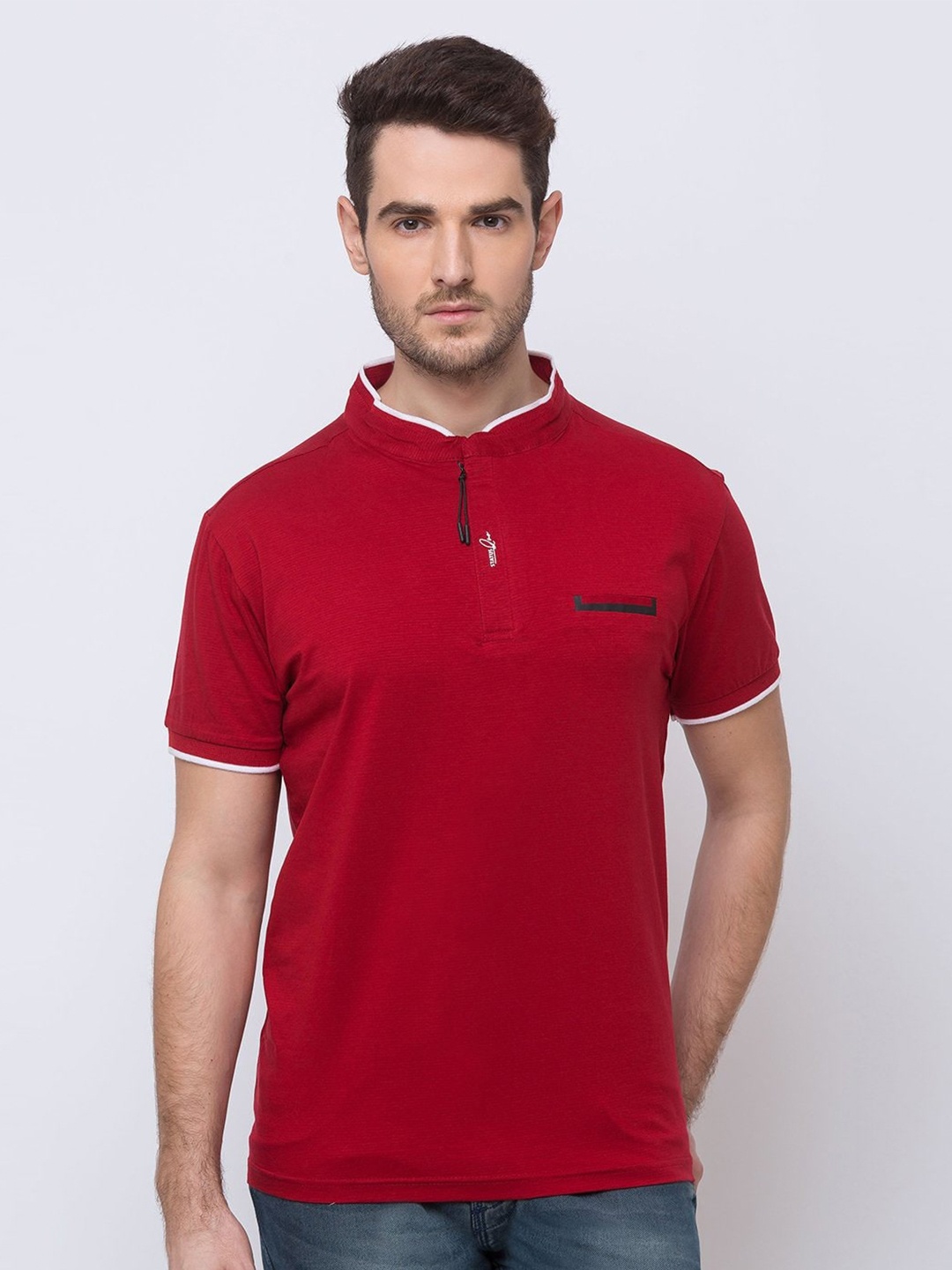 

Status Quo Men Red Mandarin Collar T-shirt