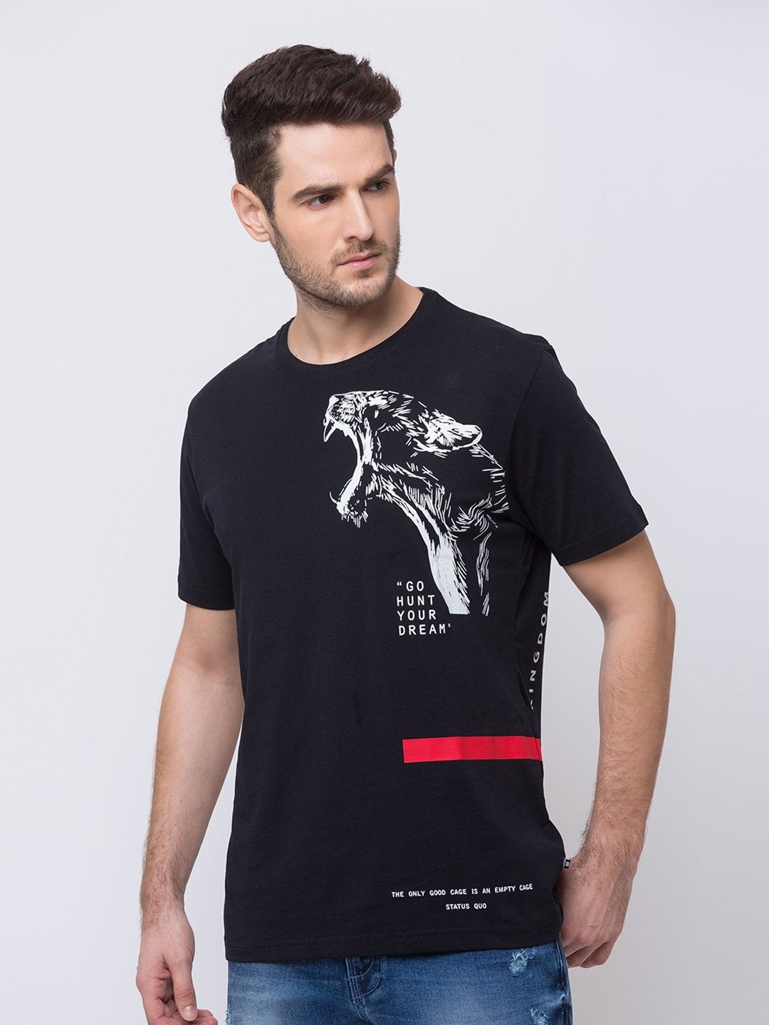 

Status Quo Men Black Printed Cotton T-shirt