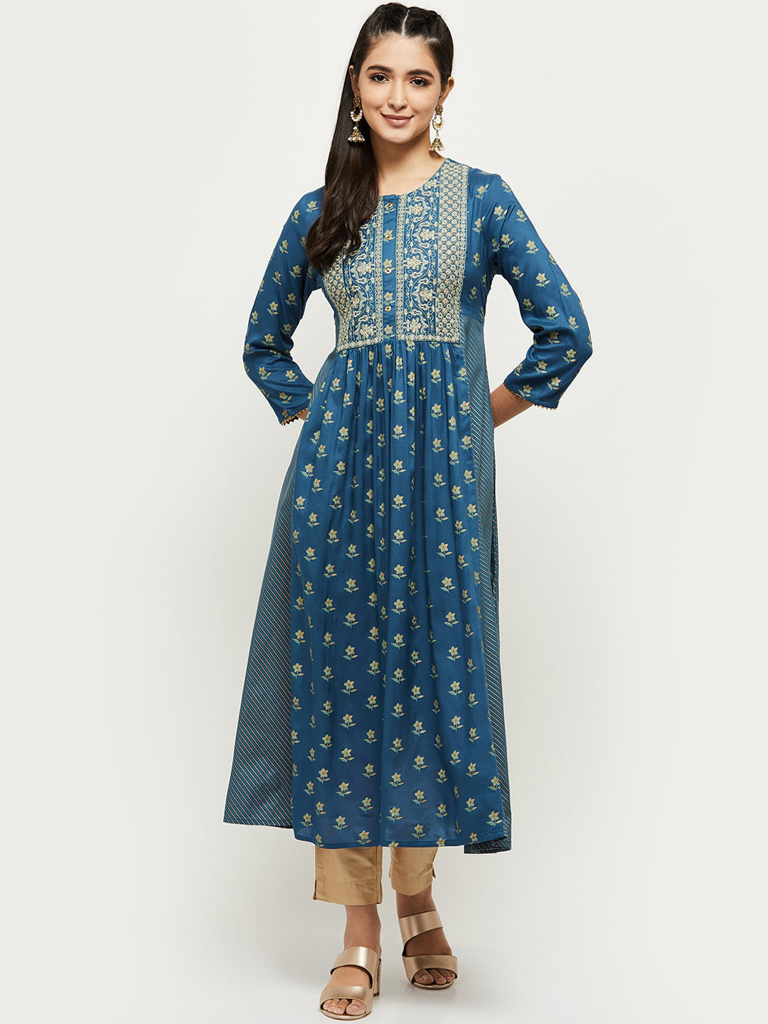 

max Women Navy Blue Ethnic Motifs Printed Anarkali Kurta