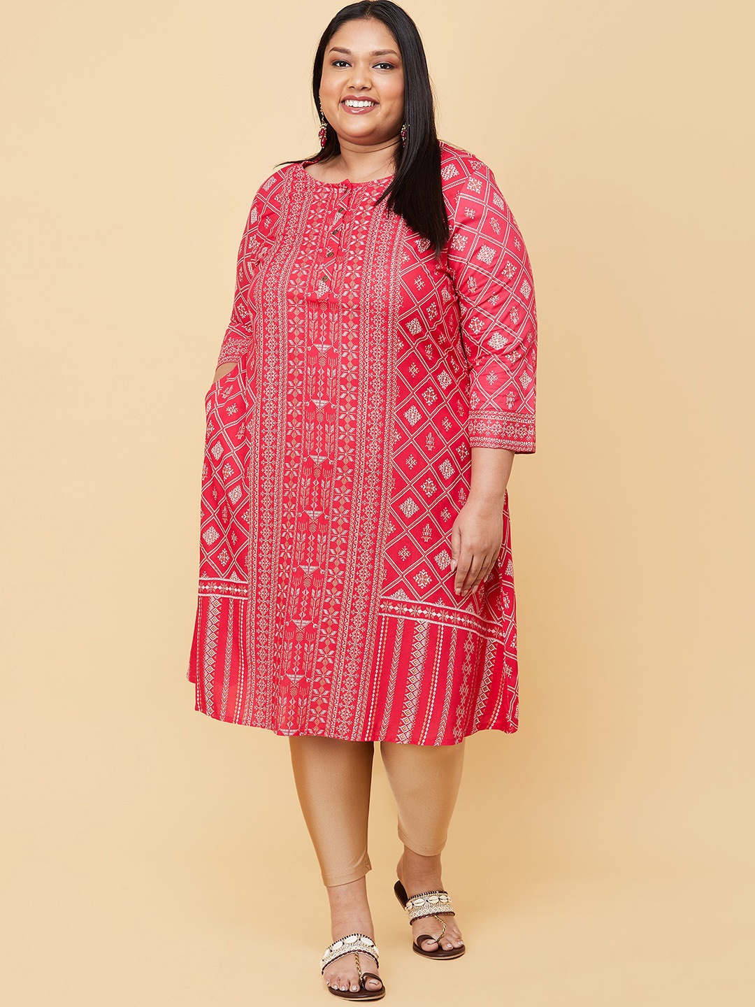 

max Women Plus Size Fuchsia Ethnic Motifs Printed Kurta