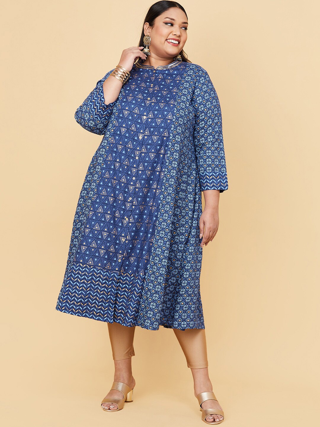 

max Women Plus Size Navy Blue Ethnic Motifs Printed Anarkali Kurta